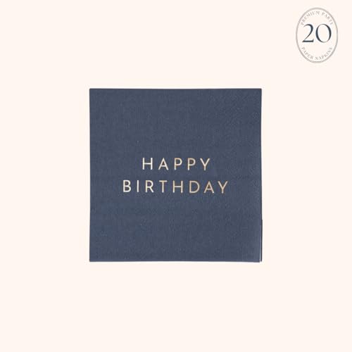 Bonjour Fête Navy Blue Happy Birthday Napkins | 3-Ply | Premium Party Decor | Gold Foil Napkins | Pack of 20 | 5" Folded
