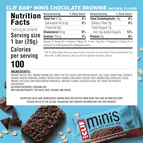 Clif Bar Minis Chocolate Brownie Flavor Snack-Size Energy Bars 4g Protein Non-GMO Plant Based 0.99 oz. (20 Pack) Rainfor