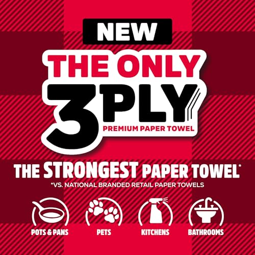 Brawny Tear-A-Square 3-Ply Paper Towels - Mega Roll for Strong Absorbency and Durability | Ideal for Home and Office Use